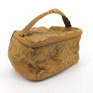 Vintage Oscar de la Renta Gold Brocade Cosmetic Bag Floral Damask Vanity Case